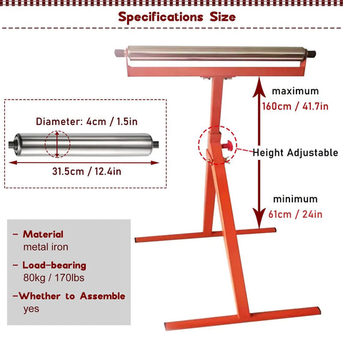 Height Adjustable Table Saw Outfeed Roller Stand Heavy Duty Work Support Cart Built Tough For Woodworking Extensions And Pipe Rolling Quick Adjust Handles Up To One Sixty Pounds Max