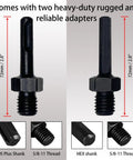 Two 72mm adapters with SDS Plus Shank and HEX shank for 4 Inch Diamond Core Drill Bits With 10 Inch Deep Drilling For Concrete With Rebar Brick Block Masonry Laser Welded Core Bit Set Includes Two 5/8-11 Thread Adapters For Dry Use And Pro Grade Heavy Duty Drilling.