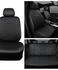 Universal Deluxe PU Leather Car Seat Covers Full Set Premium Faux Leather, Airbag Compatible, All Black front and rear view