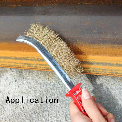 2 Pack Stainless Steel Wire Brushes for Automotive Cleaning and Rust Removal in use on metal surface