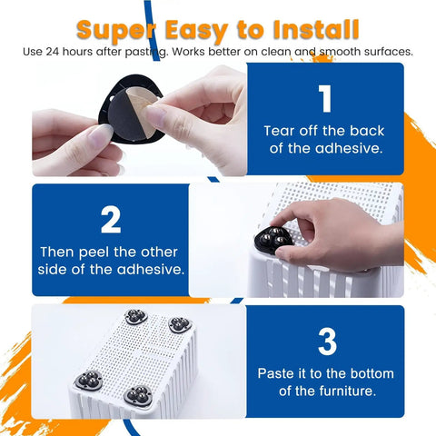 Step-by-step installation guide for Self Adhesive Caster Wheels For Appliances 360 Degree Swivel Sliders on a kitchen appliance.