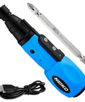 Cordless Power Screwdriver With Auto Lock One Quarter Inch Hex Chuck, USB Rechargeable Li Ion Battery, Includes Bits and Cable