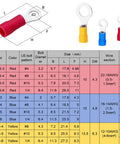 200 Pcs Insulated Ring Terminals Assortment Set With 12 Sizes M3 M4 M5 M6 22-16 AWG 16-14 AWG 12-10 AWG Crimp Connectors diagram