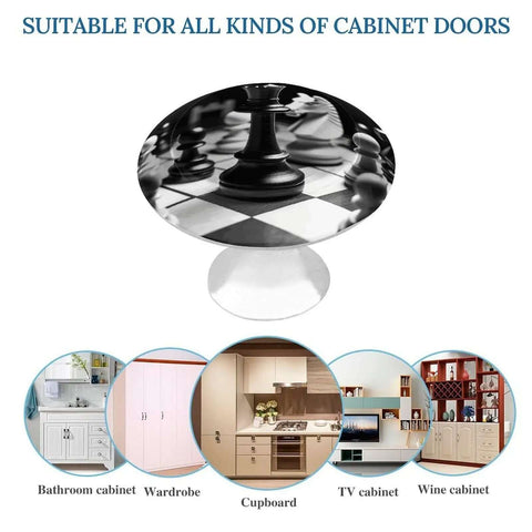 Black And White Chess Cabinet Knobs 2 Pack Stainless Steel Round Drawer Knobs with chess piece design