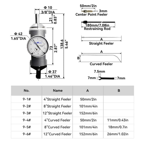 Coaxial Centering Indicator For Milling And CNC Machines - Quick No-Fuss Test Dial For Easy, Accurate Centering In Horizontal And Vertical Setups, Internal And External Diameters, Easy Feeler Swap