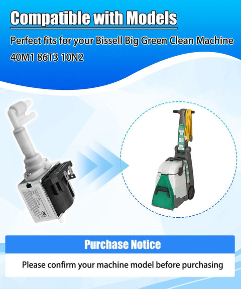 Replacement Clean Machine Pump Assembly For Bissell Big Green Clean Machine Models 86T3 40M1 BG10 BG10N2 3288 shown with compatible machine