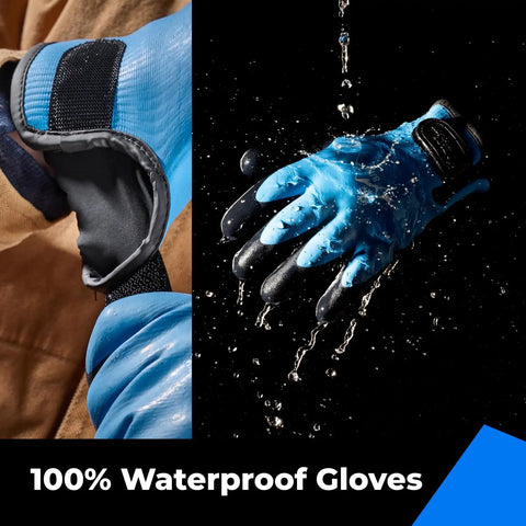 Three Pairs 100 Percent Waterproof Winter Work Gloves For Men With Touchscreen in water showcasing waterproof feature