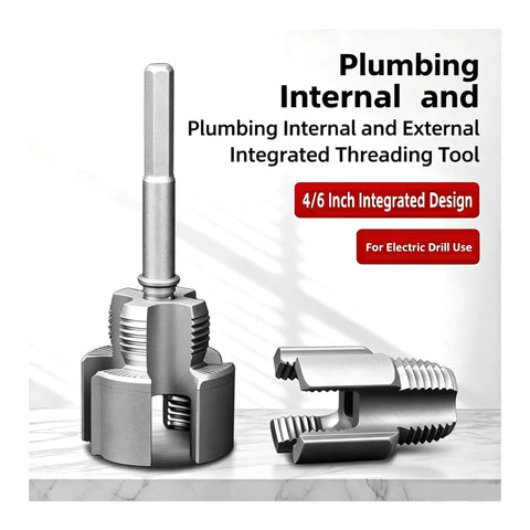 Heavy Duty Pipe Threader Kit For 1/2 And 3/4 Inch Npt Pipes With Internal External Reamer Tool compatible with electric drill.