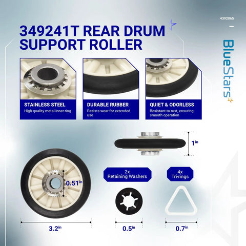 Dryer Repair Kit With Belt, Two Rear Drum Rollers, Idler Pulley, And Hardware For Whirlpool Kenmore Admiral Amana Dryers, 349241T roller