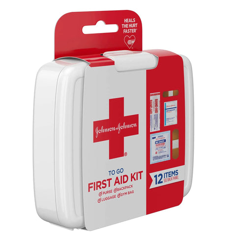 Grab And Go Mini First Aid Kit For Travel Emergency Wound Care With Adhesive Bandages Gauze Pads And Wipes For Purse Backpack Gym Bag Car Or Luggage 12 Count in white plastic case