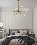 Bedroom with Twelve Light Sputnik Chandelier Modern Semi Recessed Ceiling Fixture Gold For Kitchen Living Room Dining Room