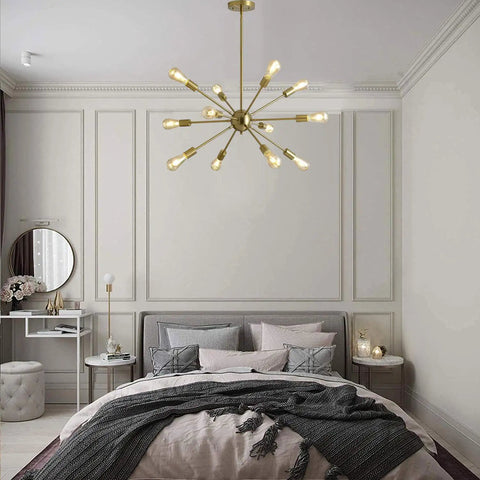 Bedroom with Twelve Light Sputnik Chandelier Modern Semi Recessed Ceiling Fixture Gold For Kitchen Living Room Dining Room
