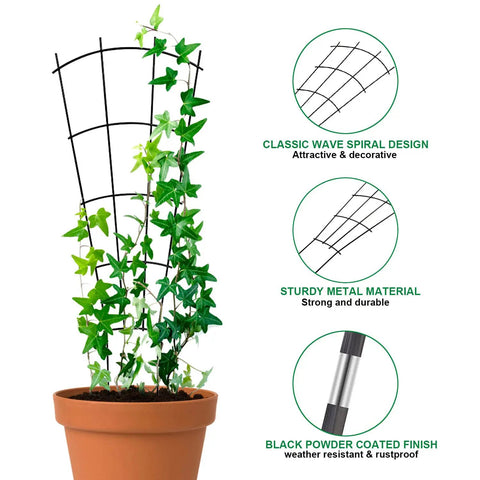 4 Pack 23 Inch Fan Shape Plant Trellis For Potted Climbing Plants Indoor Outdoor Metal Garden Trellis For Vines Ivy Flowers And Houseplants No Assembly Required Built To Last Black Powder Coated Steel in pot with plant