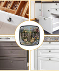 Four Pack Square Cabinet Knobs For Kitchen And Bath Spring Flower Chick Fence Style Drawer Pulls In Black Durable ABS And Glass Easy Install For Dressers Cabinets Cupboards And Wardrobes installed on cabinets.