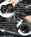 Heavy Duty Windshield Washer Fluid Pump With Mounting Grommet Straight Swap Fit Auto Replacement For Bmw Mercedes Benz black pump with flat pin electrical connections.