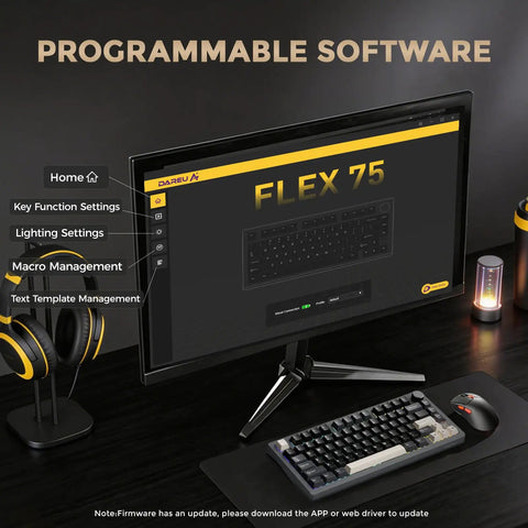 Flex75 Gasket Wireless Mechanical Keyboard With Control Knob Tri Mode Bluetooth 2.4G USB Wired on monitor showing software settings.