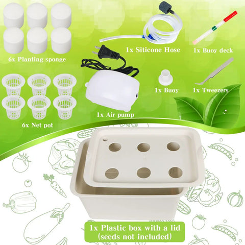 DIY Indoor Hydroponics Grow Kit With Self Watering System Includes Planting Box Buoy Air Pump Bubble Stone Netted Baskets Sponges