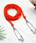 Spearfishing Float Line 100 Ft Orange Foam Filled Braided Polypropylene Tow Rope Pro Grade One Quarter Inch Diameter With Five Point Nine Inch Rotating Stainless Clamps And Stainless Hooks