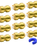 12 Pack One Half Inch Push To Connect Plumbing Fittings Straight Couplings With Disconnect Clip For Copper PEX CPVC Pipe Made Of Brass Durable DIY Friendly Easy Install For Home Plumbing And Hydronic Heating shown in packaging