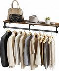 Heavy Duty Wall Mount Clothes Rack Featuring A Solid Wood Top Shelf And Rust Free Steel Framing For A No Fuss Entryway Setup That Bags Outerwear While Your Spot Stays Tight with assorted jackets and a bag.