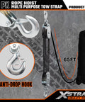 Beefy Heavy Duty Rope Hoist Kit With 4000 Lb Break Strength 65 Ft Poly Rope Includes Two 8 Ft Lift Slings with Hooks