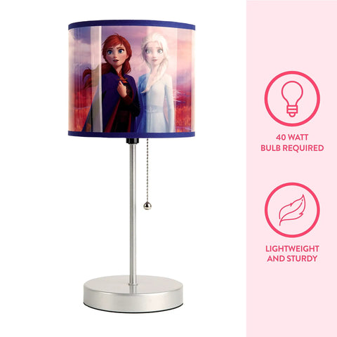Disney Minnie Mouse Stick Table Lamp With Printed Shade For Kids Room Cute Character Lighting 15.5 Inch Tall 7.5 Inch Wide Kids Friendly Night Light Decor Nightstand Ready featuring Frozen characters.