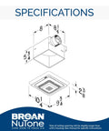 Dimensions diagram for Bluetooth Speaker Ventilation Fan With LED Light For Bathrooms And Rooms, 80 CFM Exhaust, 2.5 Sones.