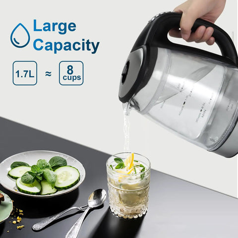 Pouring water from Electric Kettle With Temperature Control, 6 Presets For Tea, Coffee And Herbal, 1.7L glass kettle