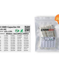 SMD Capacitor Kit 1000 Pieces 0603 Size Ceramic MLCC Assortment From 1pF To 10uF, 50 Values, 6.3V To 50V packaging