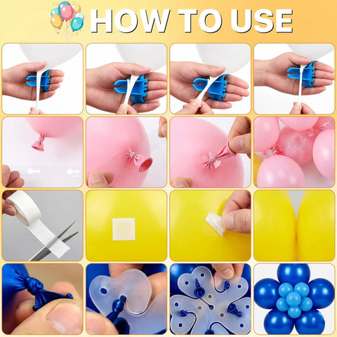 12 Piece Black Balloon Arch Clips Kit For Party, 3 Inch And 4 Inch Nylon, Includes Free Balloons, Flowers, Chains And Dots To Build Epic Backdrops Fast, blue clip demo