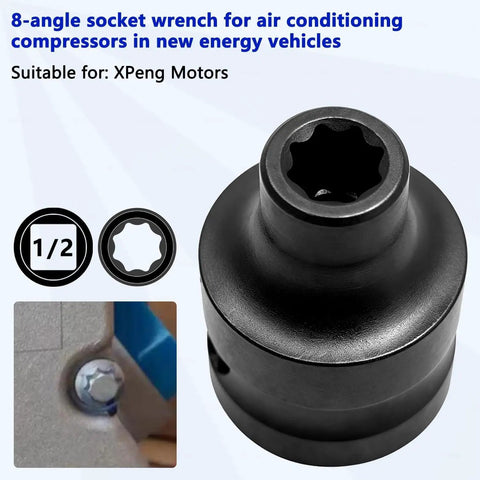 8-angle socket wrench from Solid As A Rock Half Inch Drive EV Hybrid Socket Kit for air conditioning compressors.