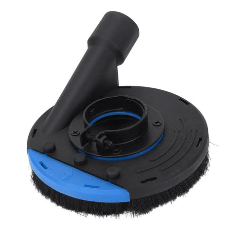 Badass Angle Grinder Dust Collecting Guard For 100Mm And 115Mm Small Grinders With Osha Compliant Triple Layer Concrete Filtering And Reinforced Abs Protective Shield Cover, featuring a black and blue dust collection attachment.