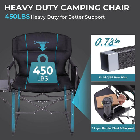 Oversized Folding Chair For Outdoors With All Day Comfort And Fully Padded Seat And Back, 450Lbs Heavy Duty Portable Camp Chair shown.