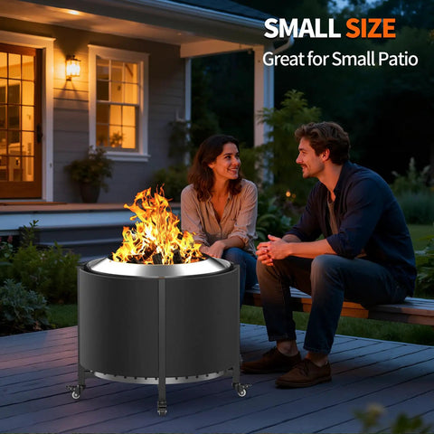 Fire Pit Surround Tabletop For Outdoor Solo Stove Bonfire And Wood Burning Use With Heat Resistant Fabric Wrap Sturdy Alloy Frame Keeps Pets Safe Ideal Patio Accessory For Small Yards And Bonfire Setups in use on a small patio during a nighttime gathering.