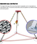 Darn Sturdy Portable Emergency Rescue Tripod With 30 Meter Winch And Legit Aluminum Frame For Deep Well Sewer And Tight Job Sites 440 Lbs Heavy Duty Adjustable Rope System with adjustable legs and anti-slip feet.