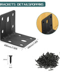 Heavy Duty Black L Brackets 2x2 Inch Steel Angle Supports Rust Free with screws for corner support and furniture reinforcement.