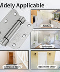 Quick Install Self Closing Door Hinges 3.5 Inch Spring Loaded Hardware for kitchen, bathroom, entrance, basement entry.