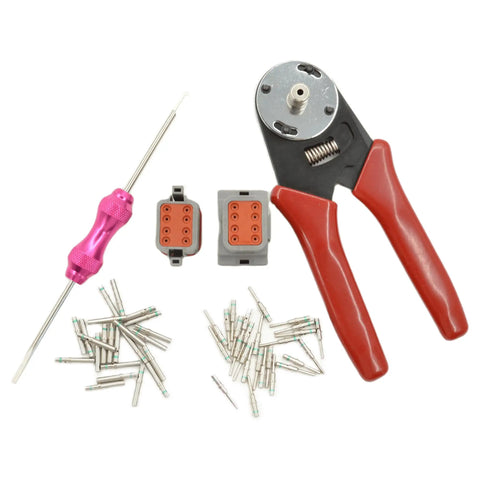 416 Piece DT Connector Kit With Crimping Pliers And Removal Tool, IP67 Gray Housing, 6-pin connectors, 14 to 20 AWG contacts visible