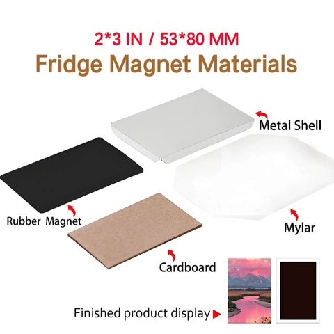 Go-To DIY Button Maker Refill Kit materials image showing metal shell, rubber magnet, cardboard, and mylar.