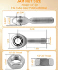 Top Shelf 1/2 Inch C1045 Steel Heim Joint Rod End Kit with Left And Right Hand Jam Nuts size dimensions and thread specifications