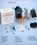 Dope Bird Feeder With Camera Outdoor Birdhouse AI Identifies 11000 Species 3K HD Quality And Arrival Alerts Solar Powered Three Panels Great Gift For Bird Lovers Mom Dad unboxed with components