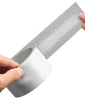 Person holding Window Screen Repair Patch Tape No Fuss Self Adhesive Mesh Patch With Double Sided Adhesive Easy Peel And Stick.