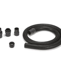 Heavy Duty Vacuum Hose 8 Feet Long By 2.5 Inch Diameter For Standard Or Locking Inlets No Fuss Quick Reach Flexible Vinyl Tube Prevents Clogging With Bulky Debris Tight Corners 1 Pack coiled with four black accessory attachments visible