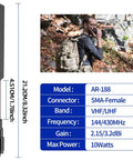 Long Range Dual Band Ham Radio Antenna SMA-Female 144 430 MHz Foldable Gooseneck Whip dimensions and features with hiker