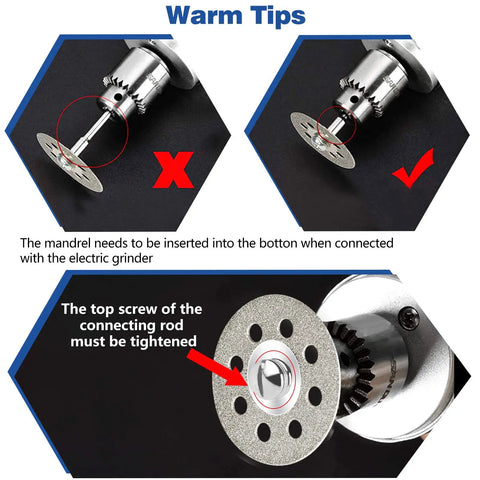 Instruction for using Cutting Wheel Kit For Dremel Rotary Tool, 44 Pc Set with diamond cutting wheels and mandrels.