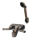 RV Shower Faucet Valve Diverter With Matching Go To Handheld Shower Set in Brushed Bronze Finish, dual handles visible
