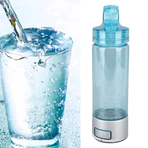 Hydrogen Water Bottle With Sprayer For Direct Inhalation Portable 400ml Hydrogen Rich Cup next to glass of water