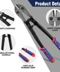 18 Inch Heavy Duty Bolt Cutter With Chrome Molybdenum Steel Jaws Drop Forged For Cutting Chain Wire Screws Rivets And More Soft Rubber Grip For Comfort And Control In Home Garage Workshop