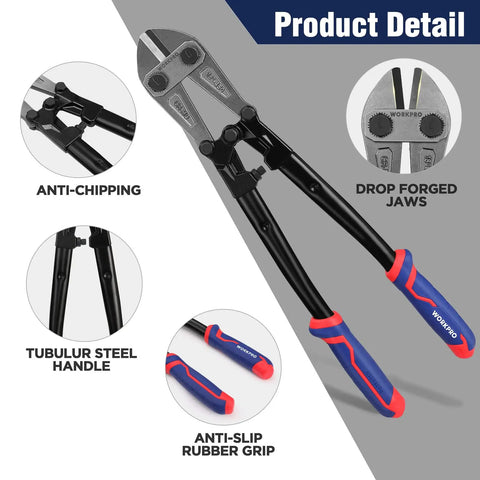 18 Inch Heavy Duty Bolt Cutter With Chrome Molybdenum Steel Jaws Drop Forged For Cutting Chain Wire Screws Rivets And More Soft Rubber Grip For Comfort And Control In Home Garage Workshop