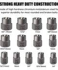 14 Piece Bolt Extractor Set For Stripped Rusted And Damaged Bolts With Hex Drive - Heavy Duty Cr-Mo Steel Construction